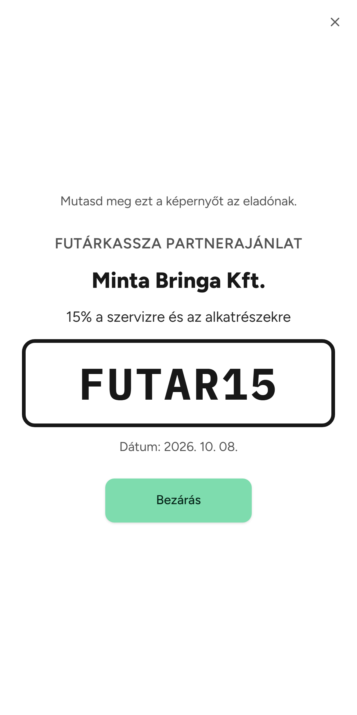 A kód a pultnál (példa)